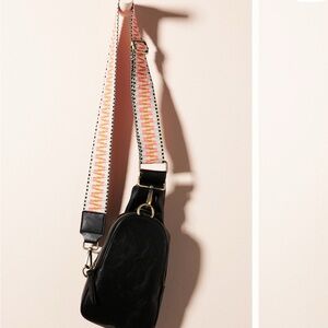 Black Crossbody Bag with Multicolor Strap